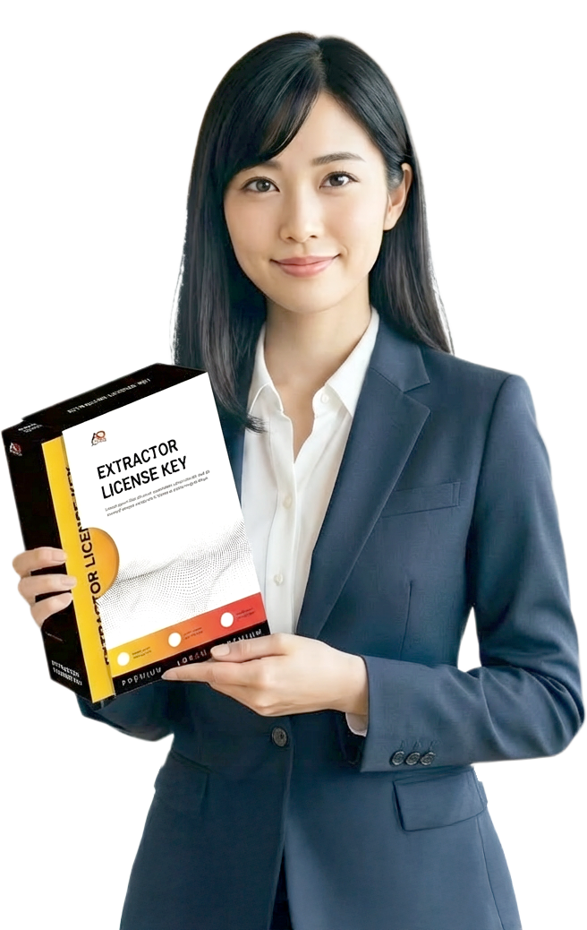 エクストラクタークラウド（EXC）を紹介しているスーツを着た女性